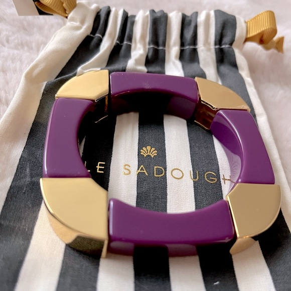 NWT Lele Sadoughi Geo Stretch Bangle Bracelet Eggplant - Picture 2 of 6